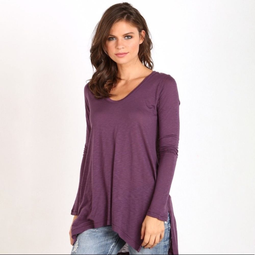 Splendid Slub Tee Tunic in Purple Eggplant, XS